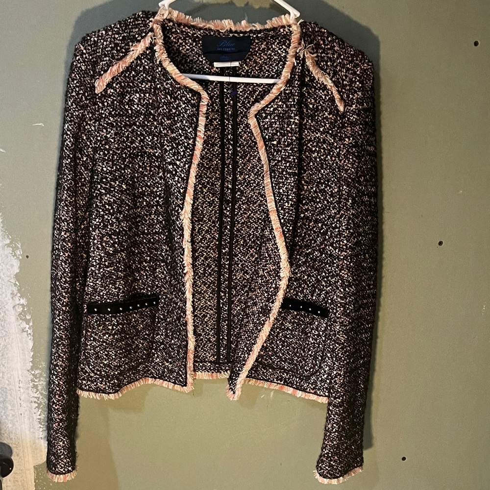 Les Copains Black & Pink Tweed Fringe Jacket